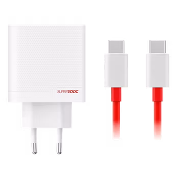OnePlus 80W Dual Ports SUPERVOOC Adapter Type-C + Type-A with USB-C Cable - White