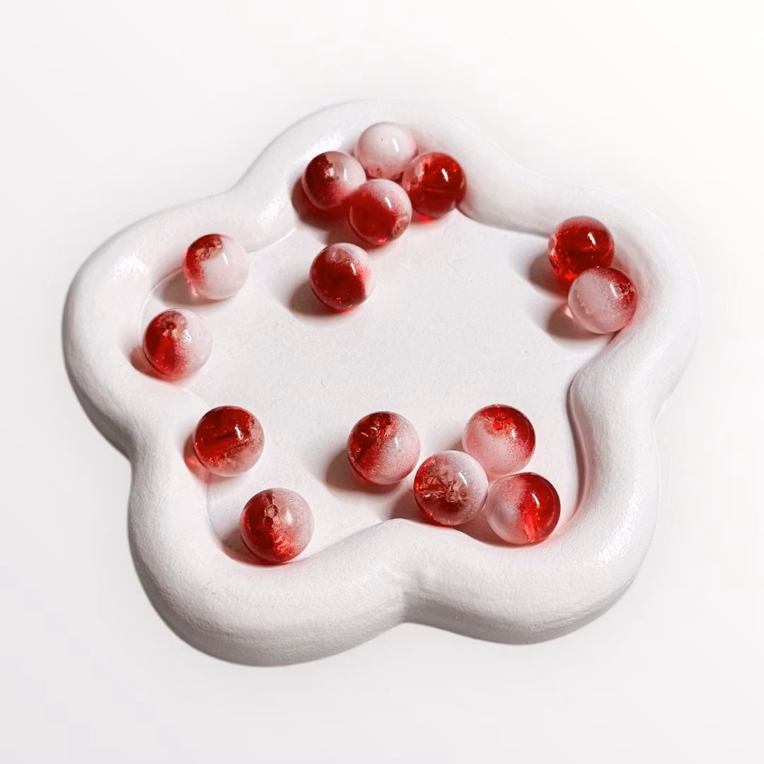 Glaspärlor 10mm Röd/vit 20st