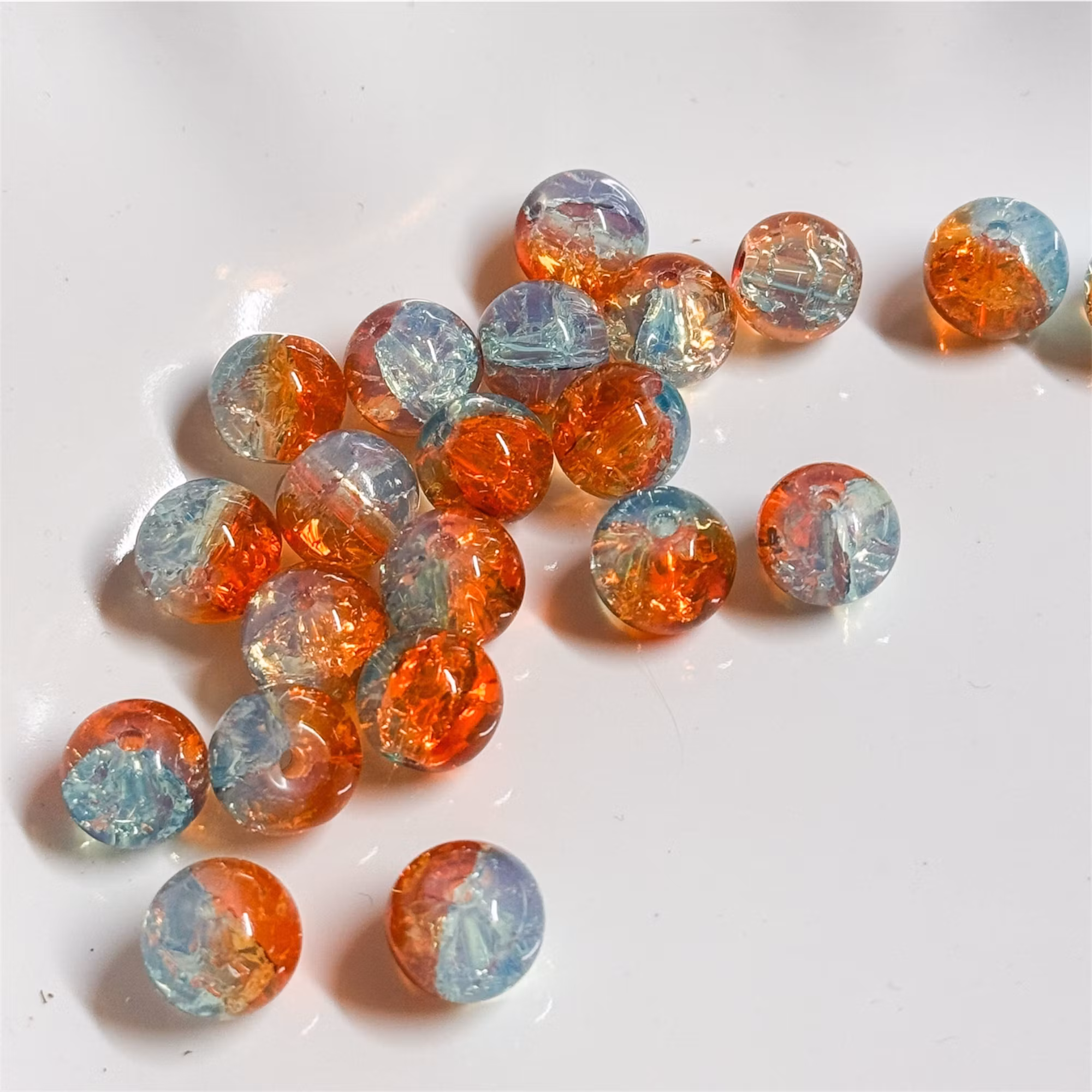 Glaspärlor Orange/blå 20st
