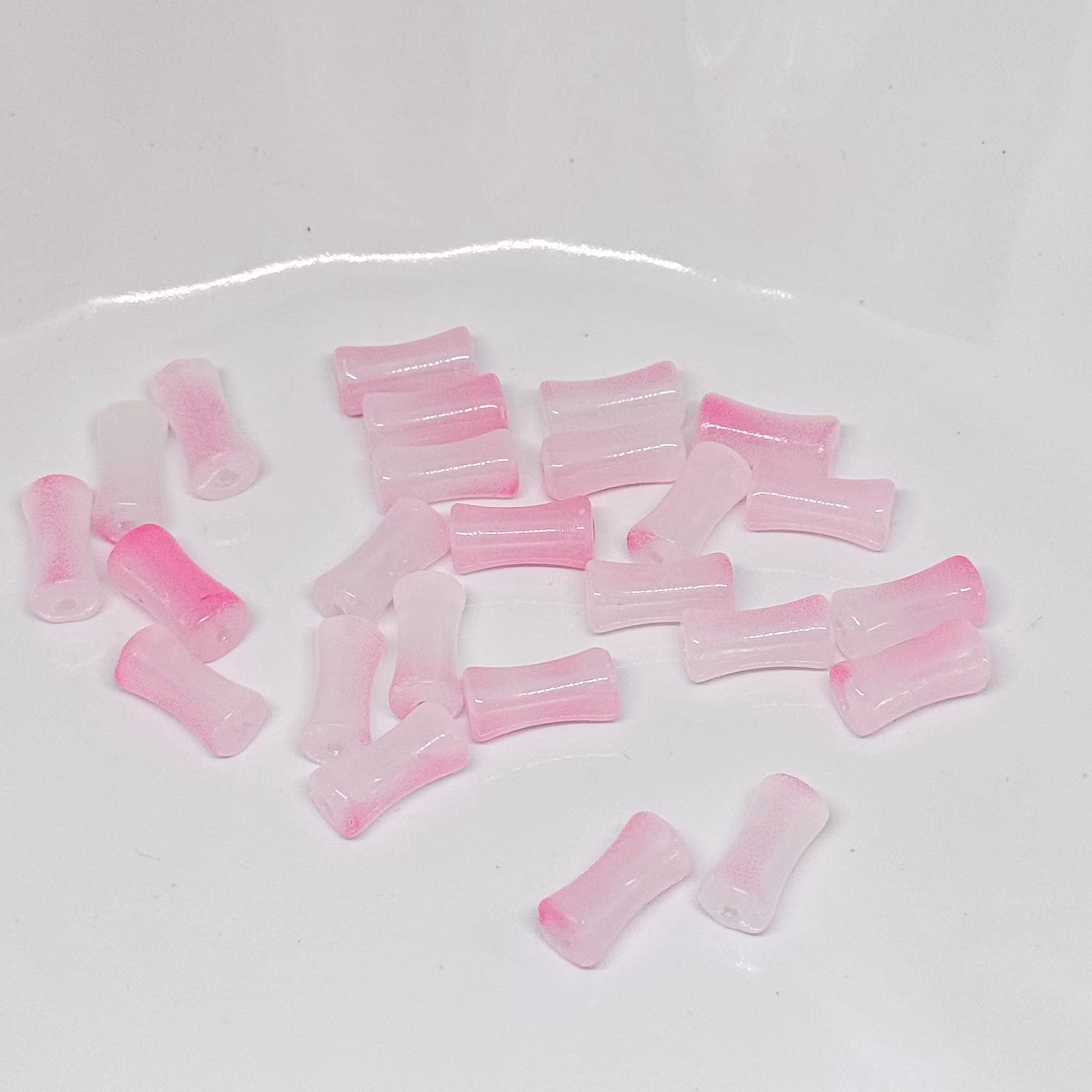Glaspärlor bamboo Rosa 15st