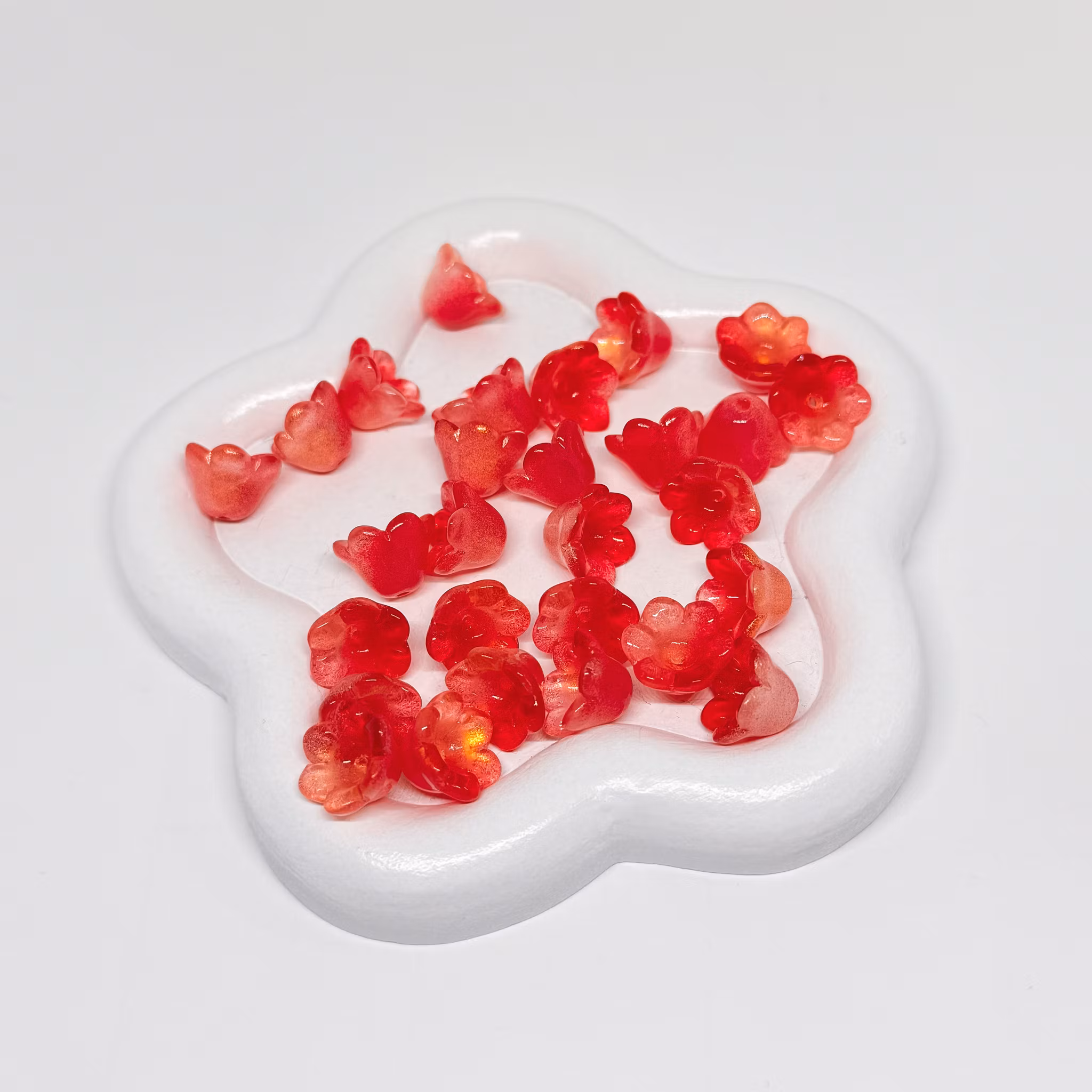 Glasblommor Röda/guldskimmer 30st