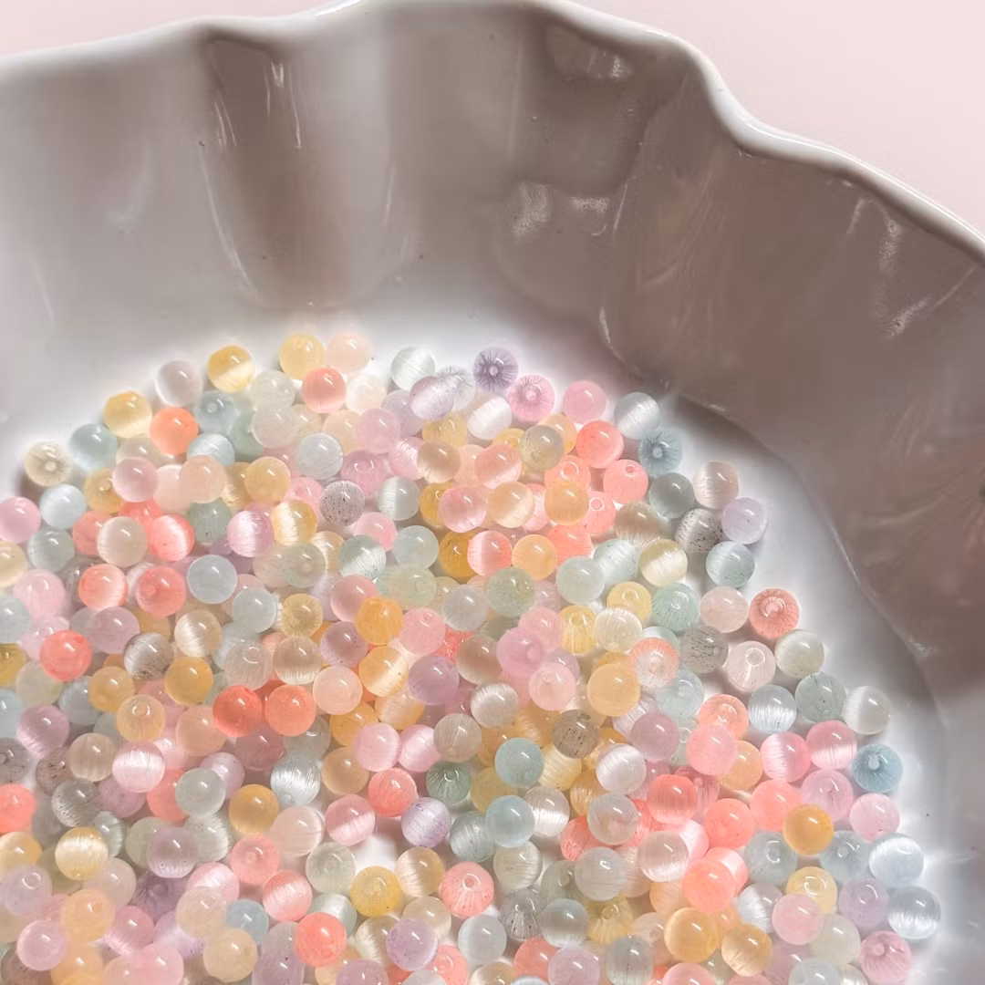 6mm Cat eye Glaspärlor Mix "pastells" 80st