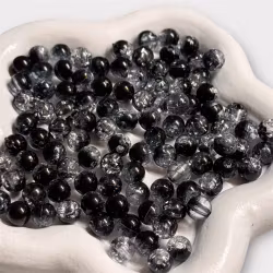 6mm Akrylpärlor svart/vit krackelerad ca 60st