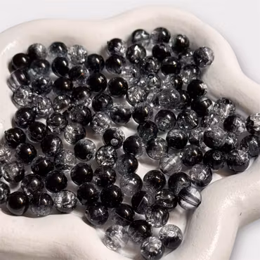 6mm Akrylpärlor svart/vit krackelerad ca 60st
