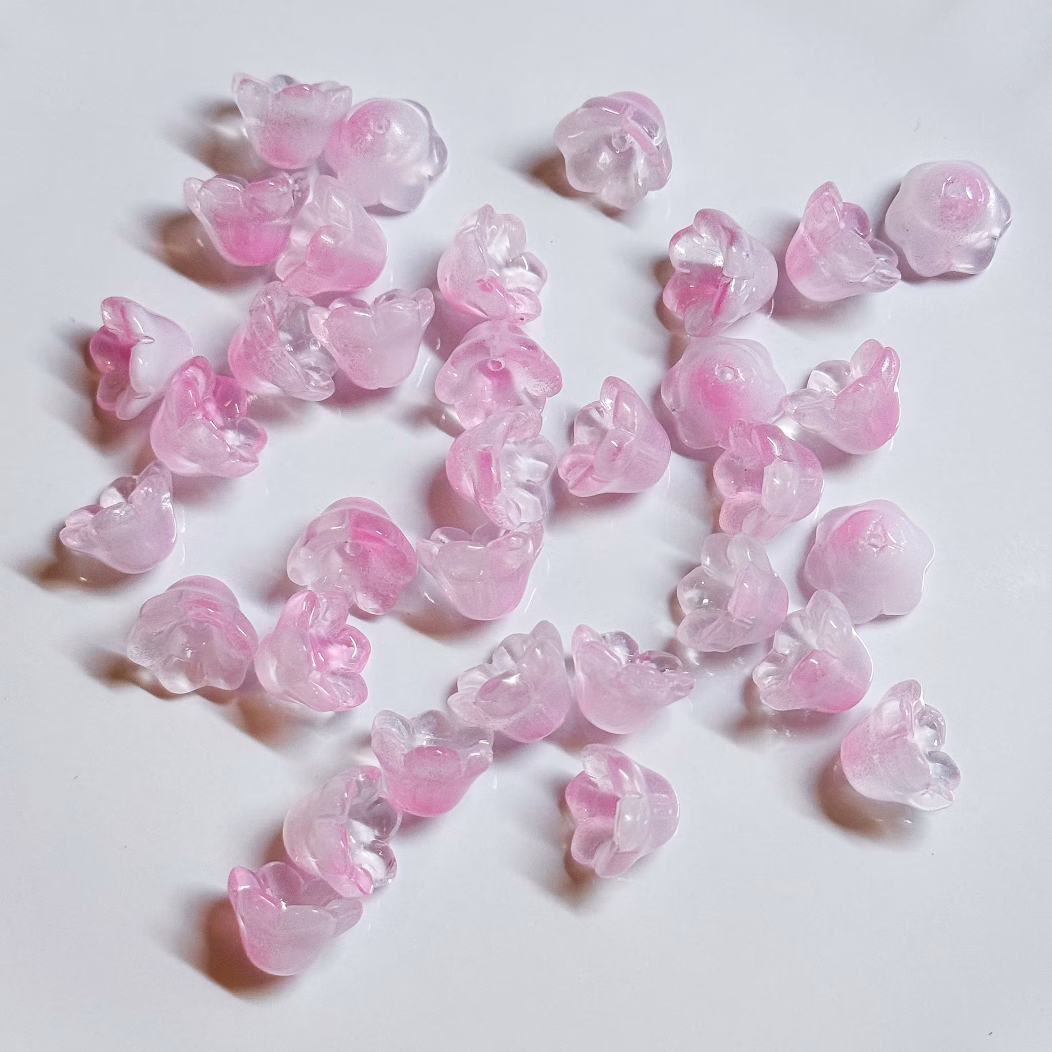 Glasblommor liljekonvalj rosa/vit 15st