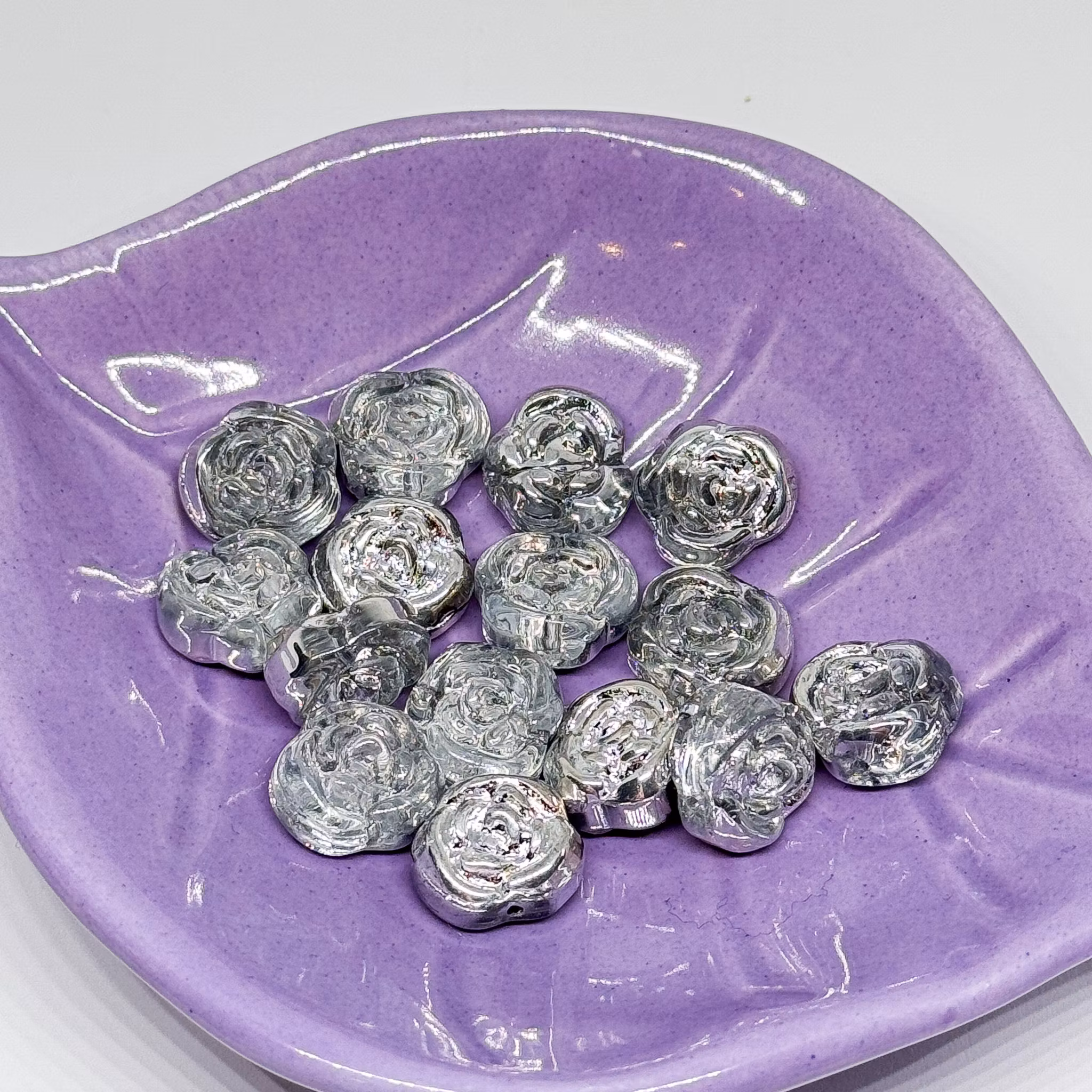 Glasrospärlor 12mm Silver 6st