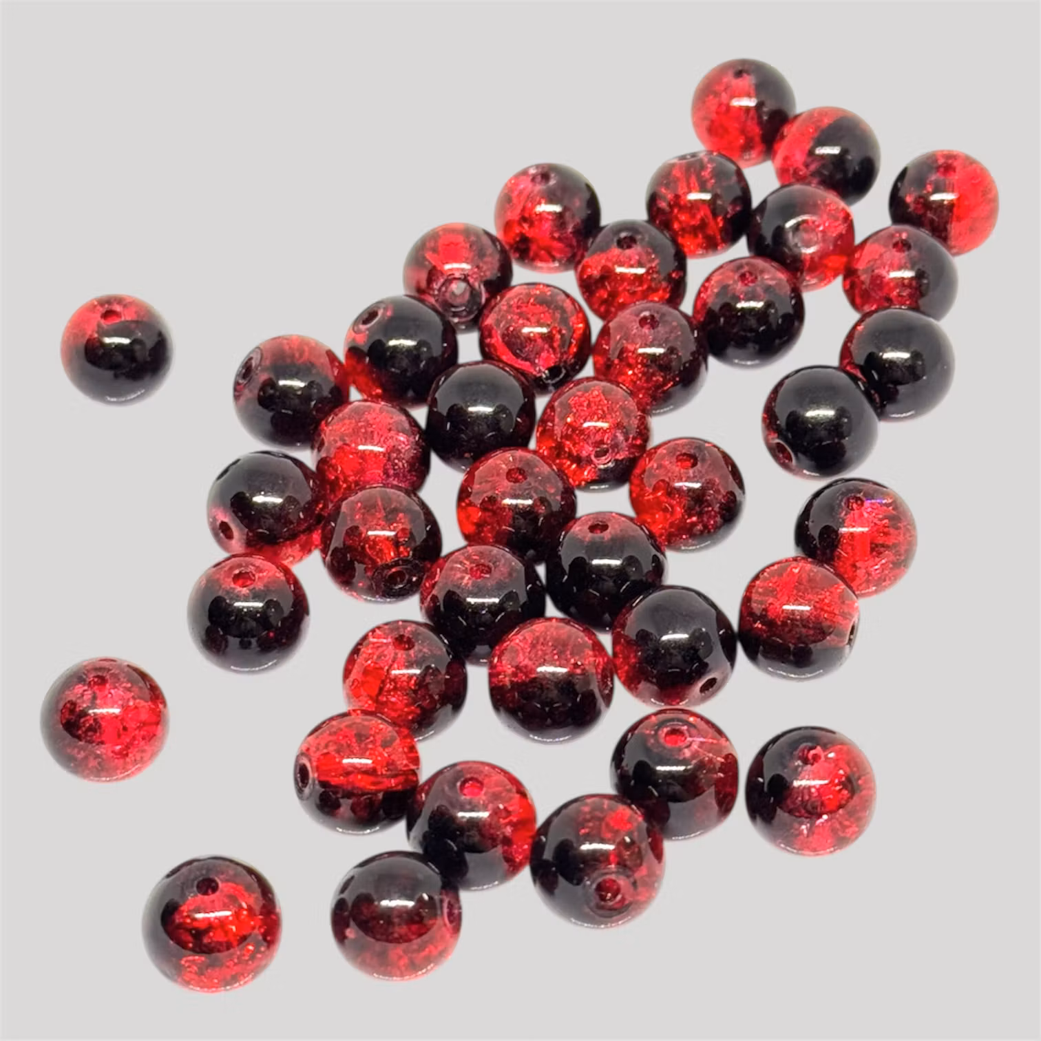 10mm glaspärlor "Jordgubb/lakrits" 20st