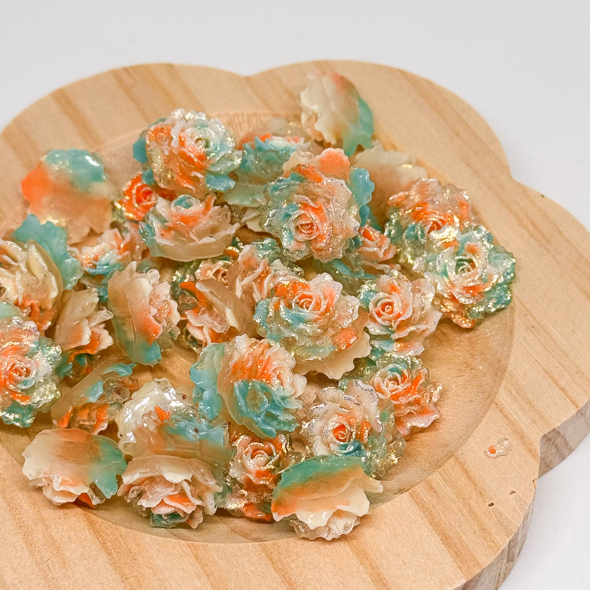 14mm Mjuka blommor Orange/grön 40st