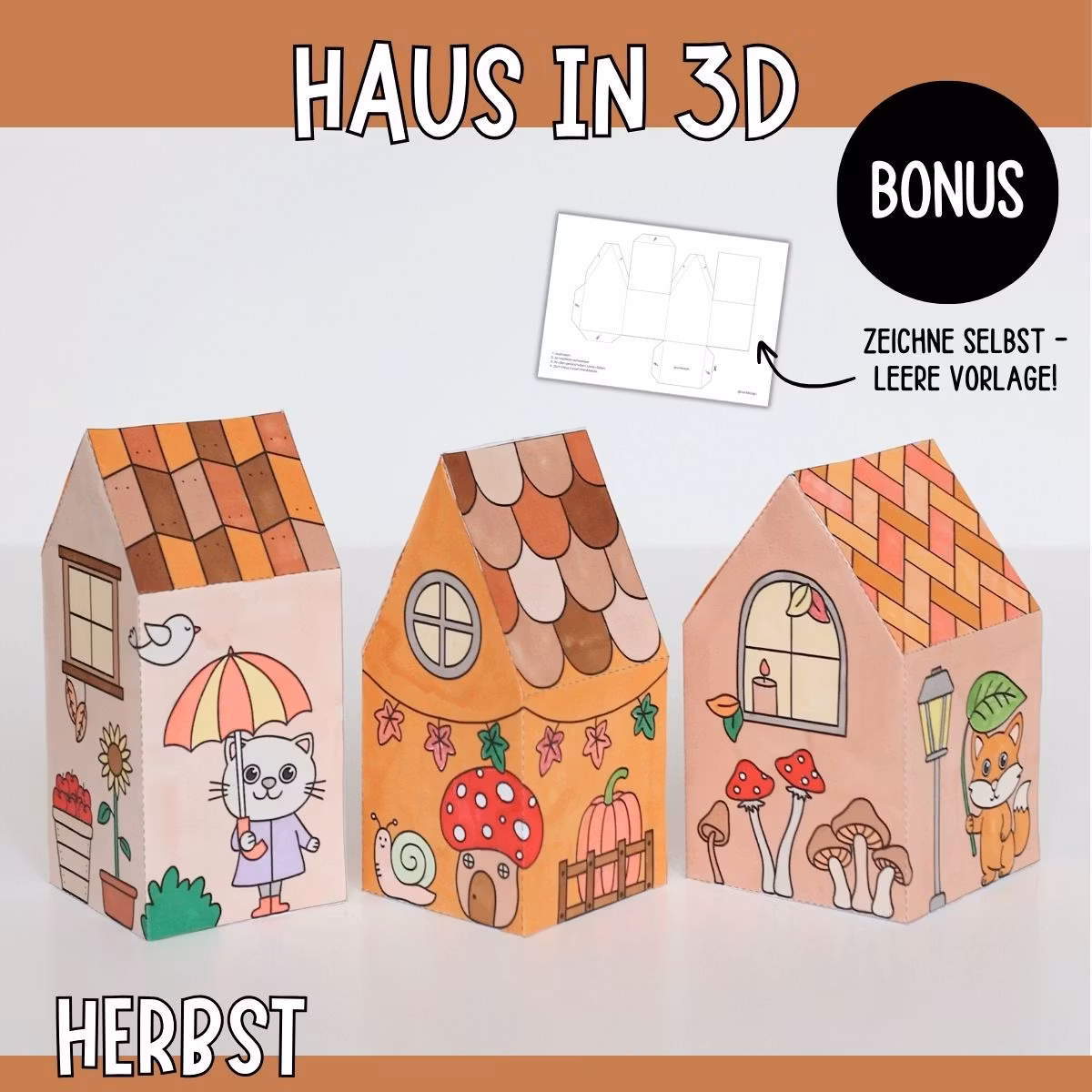 3D-Herbsthäuser - Bastelset zum Ausdrucken