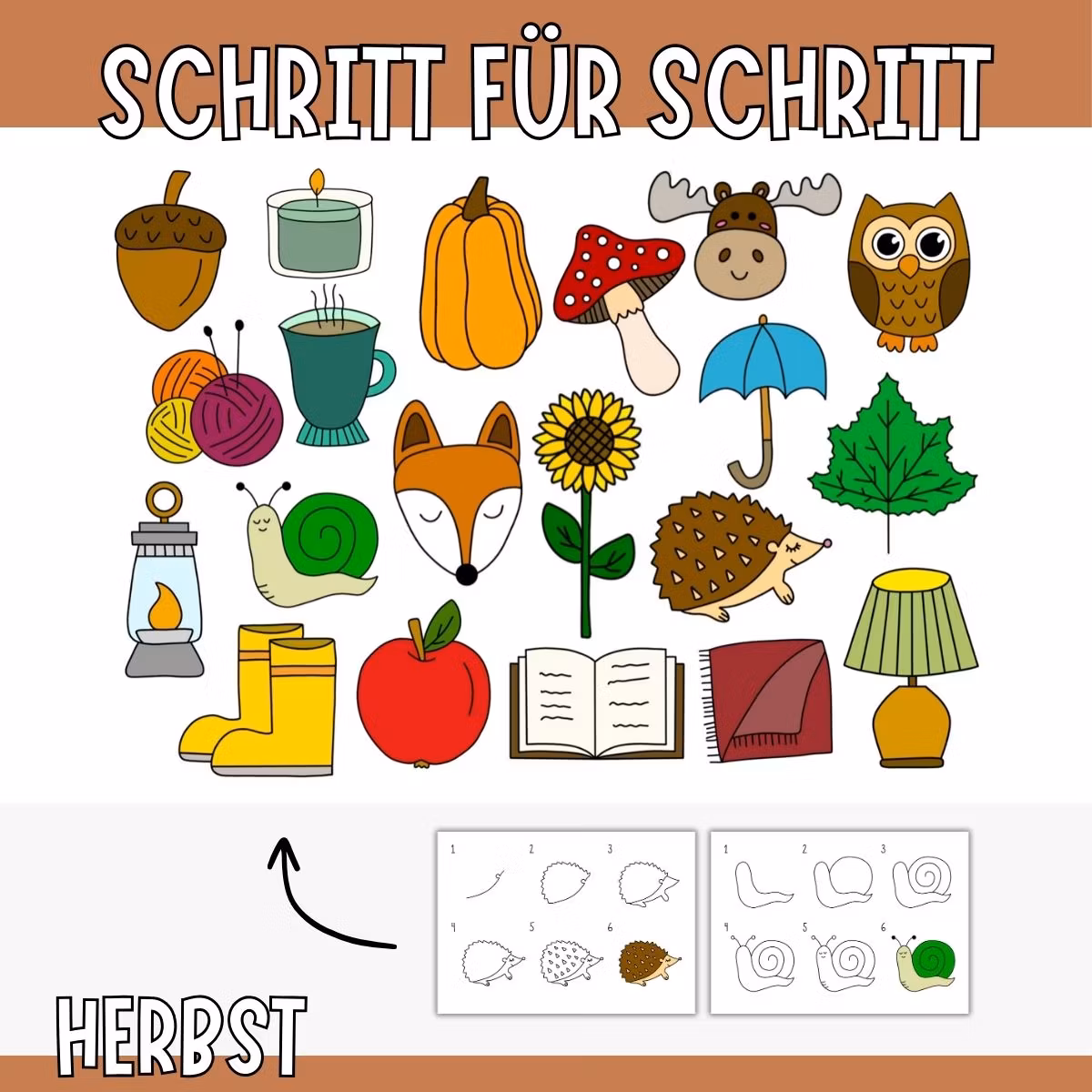 Herbstmotive Schritt für Schritt zeichnen – 20 Vorlagen