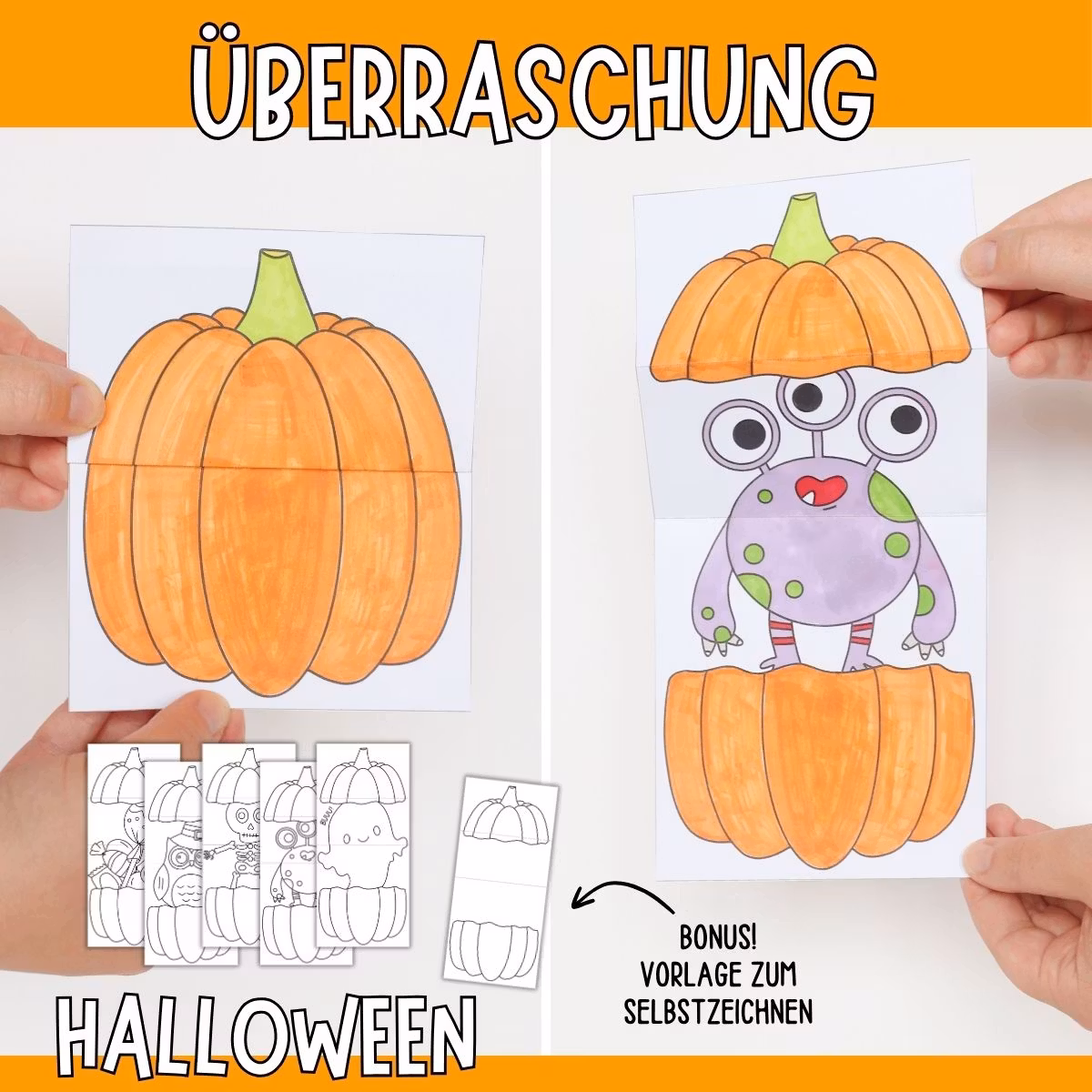 Halloween-Basteln für Kinder - Aufklappbare Kürbisse