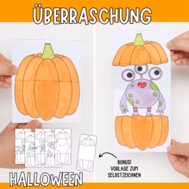 Halloween-Basteln für Kinder - Aufklappbare Kürbisse