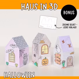 Halloween-Häuser in 3D - Bastelvorlagen zum Ausdrucken