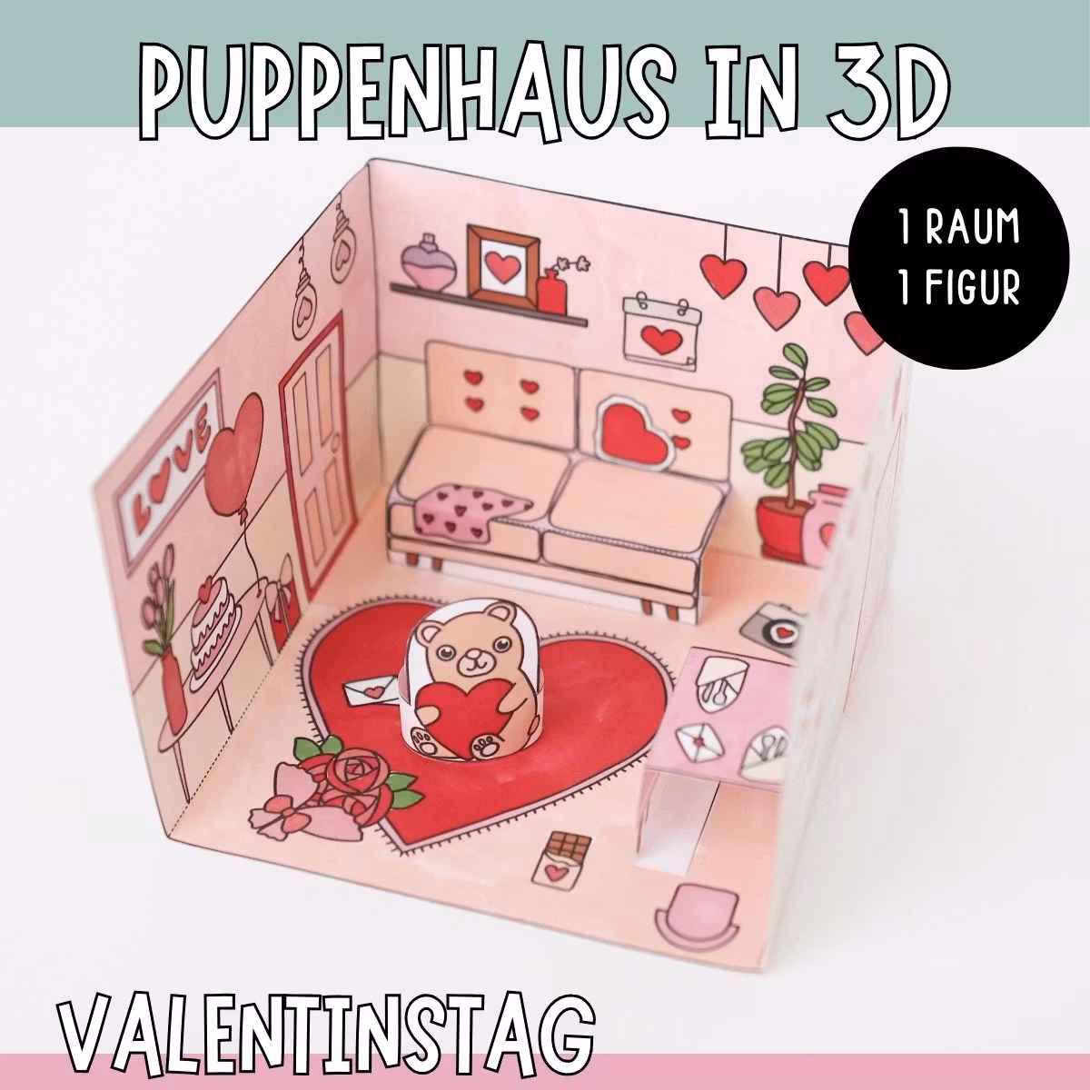 3D-Puppenhaus zum Basteln: Valentinstag
