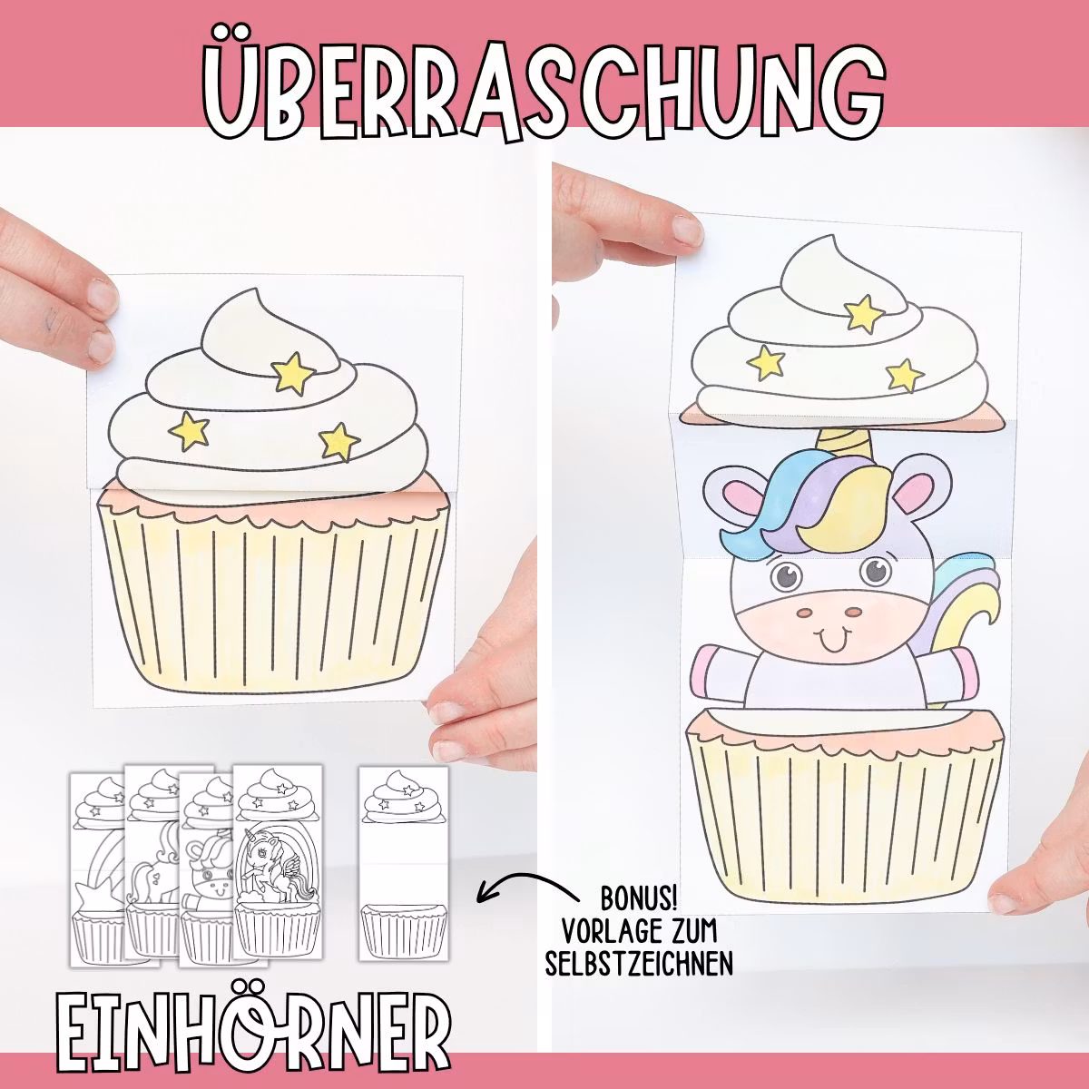 Aufklappbare Bastelvorlagen - Einhörner
