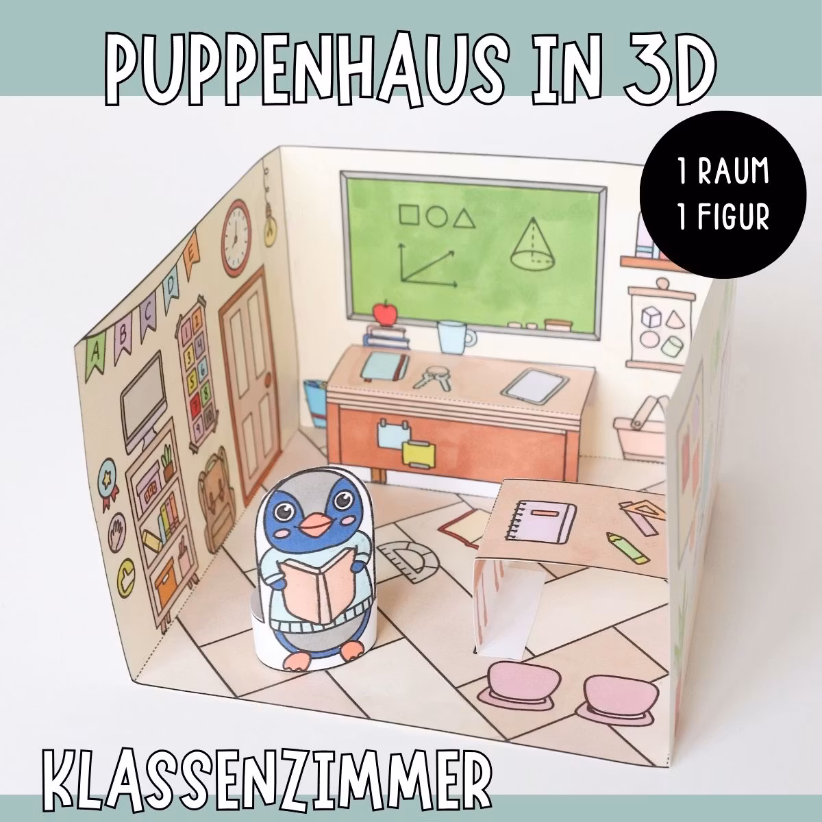 3D-Puppenhaus zum Basteln: Klassenzimmer