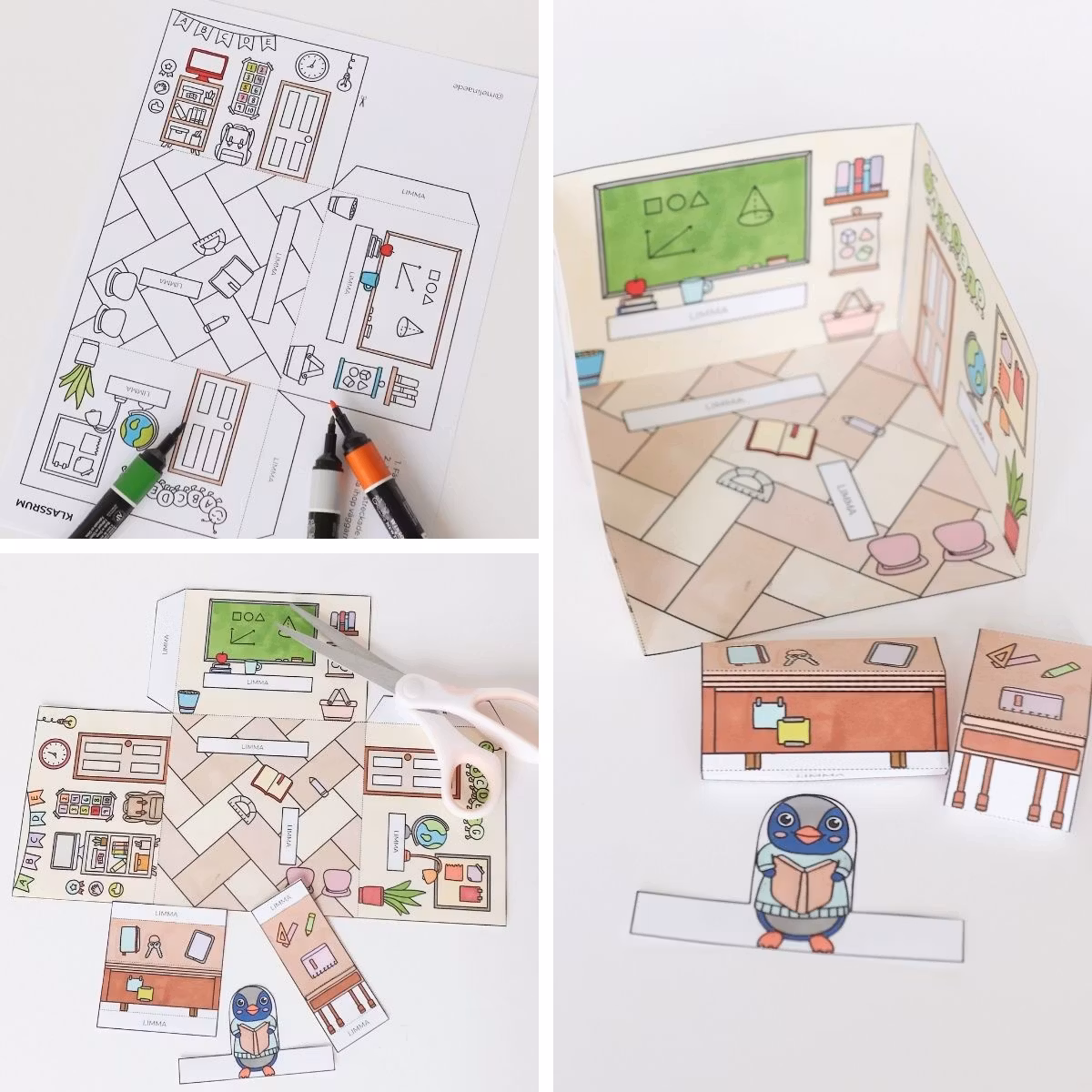 3D-Puppenhaus zum Basteln: Klassenzimmer