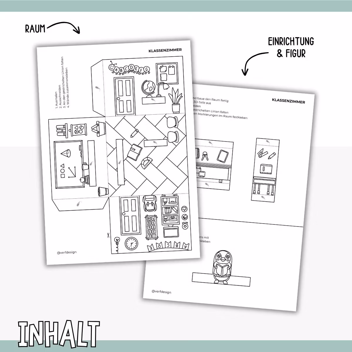 3D-Puppenhaus zum Basteln: Klassenzimmer