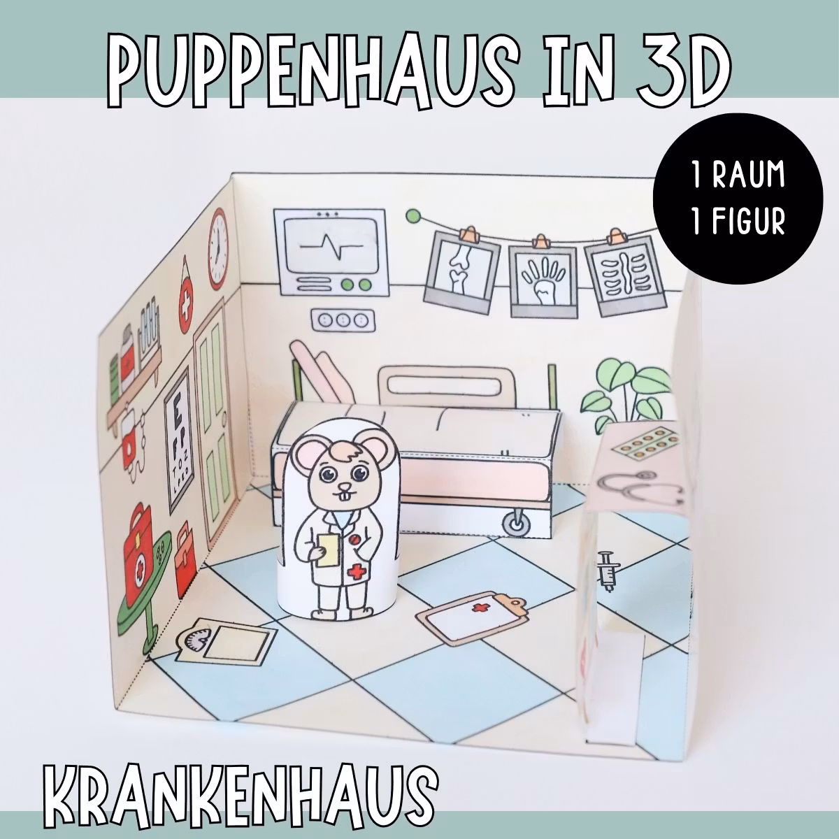 3D-Puppenhaus zum Basteln: Krankenhaus