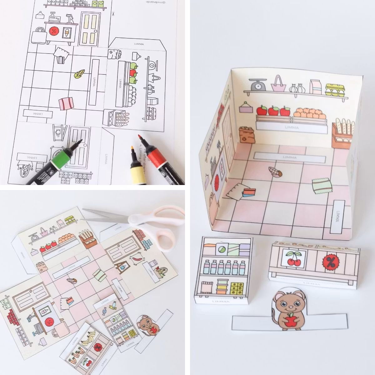 3D-Puppenhaus zum Basteln: Supermarkt