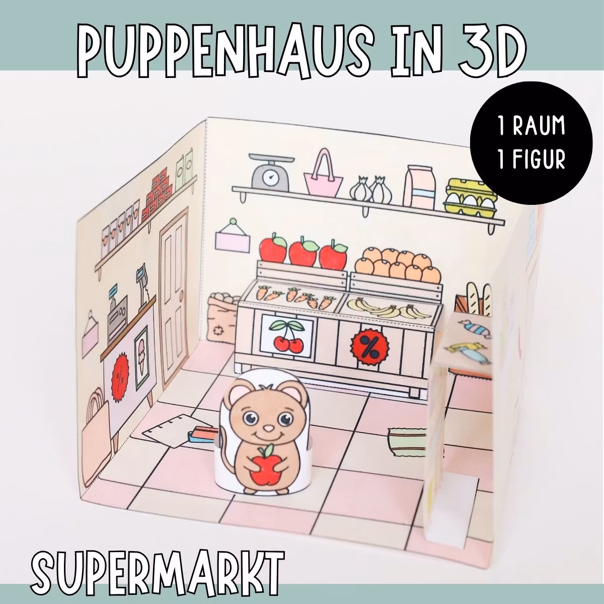 3D-Puppenhaus zum Basteln: Supermarkt