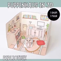 3D-Puppenhaus zum Basteln: Bibliothek