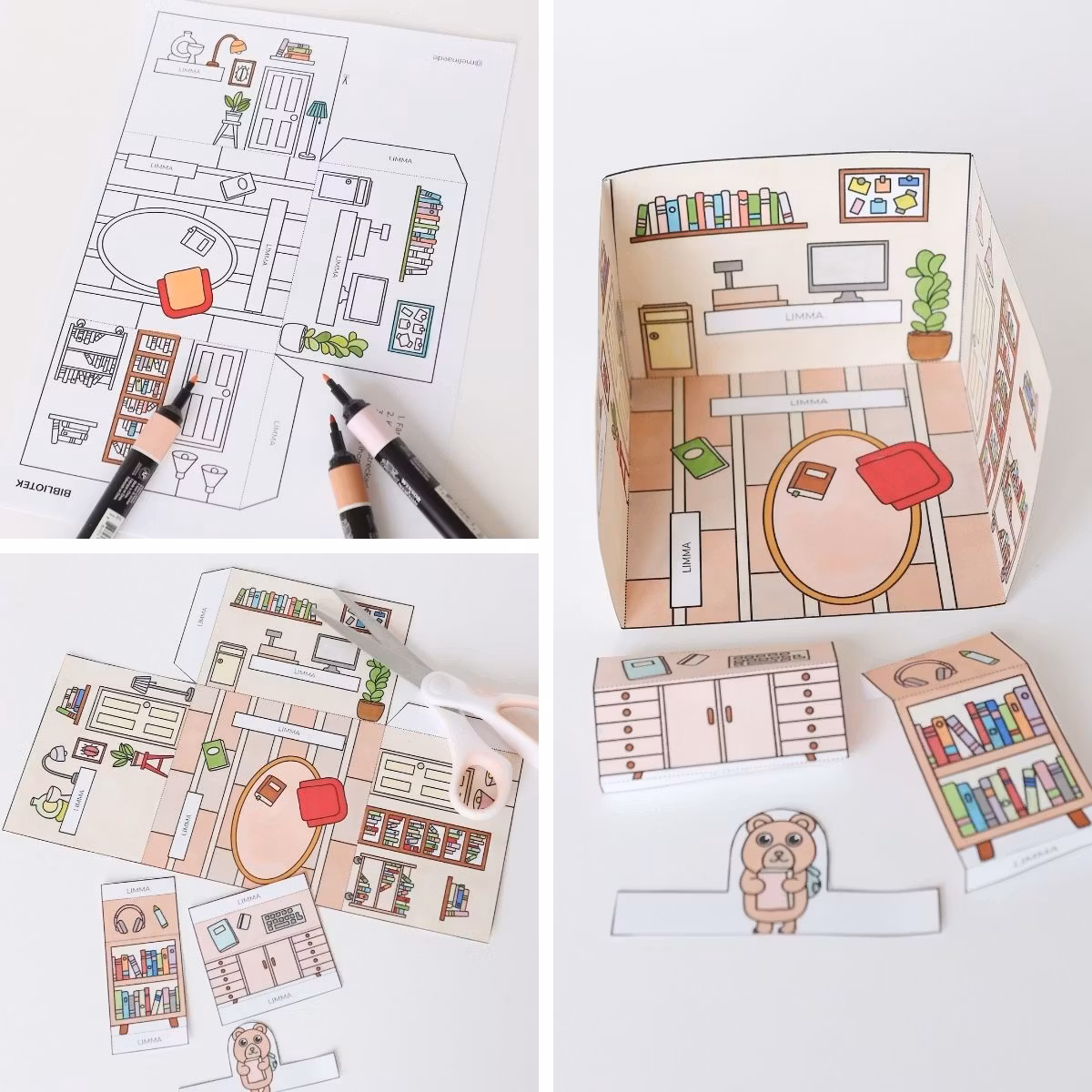 3D-Puppenhaus zum Basteln: Bibliothek