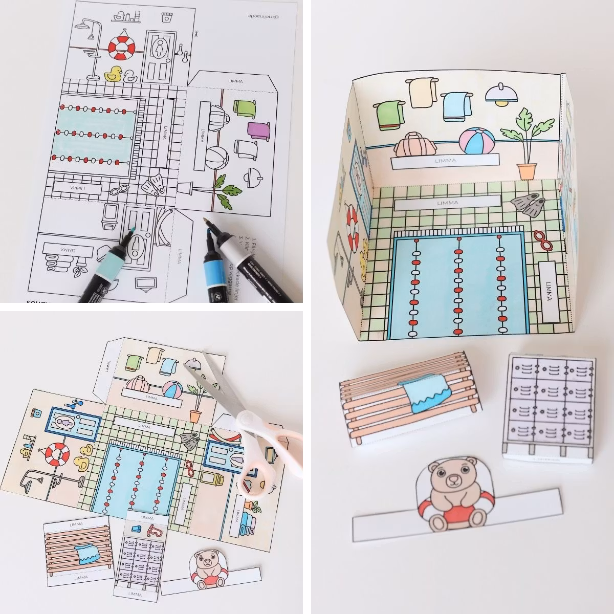 3D-Puppenhaus zum Basteln: Schwimmbad