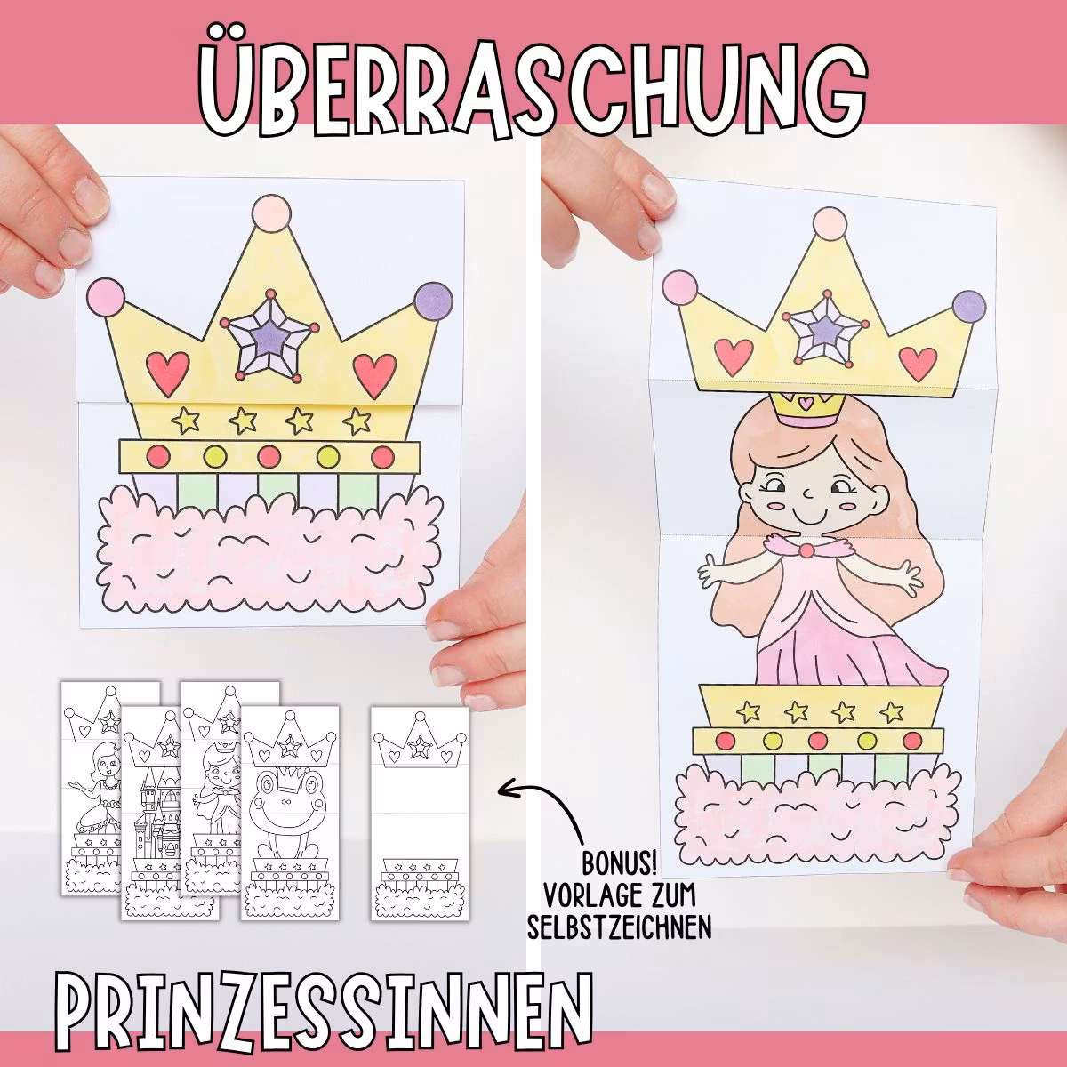 Aufklappbare Bastelvorlagen – Prinzessinnen