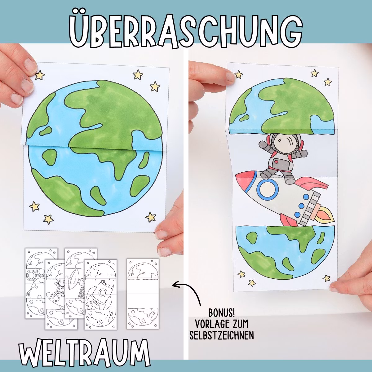 Aufklappbare Bastelvorlagen - Weltraum