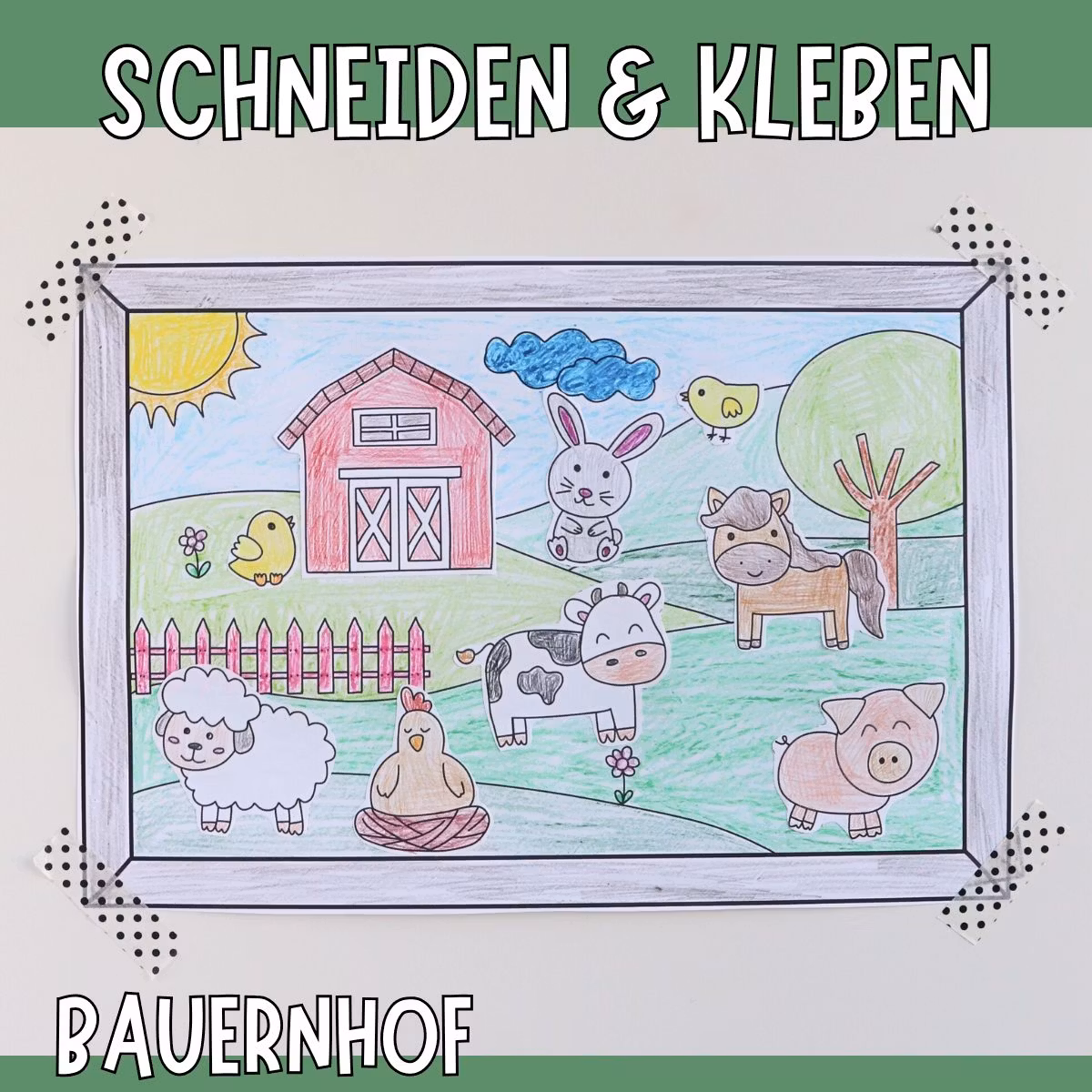 Bauernhof basteln - Bastelvorlage als Wandbild