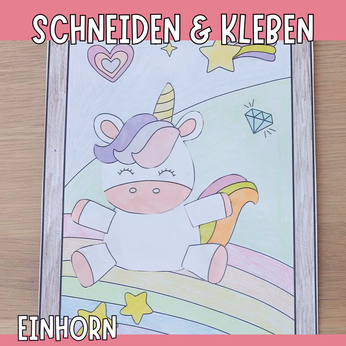 Einhorn basteln - Bastelvorlage als Wandbild