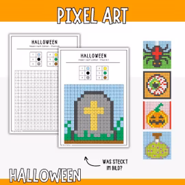 Pixelbilder Halloween - Bastelvorlagen für Kinder
