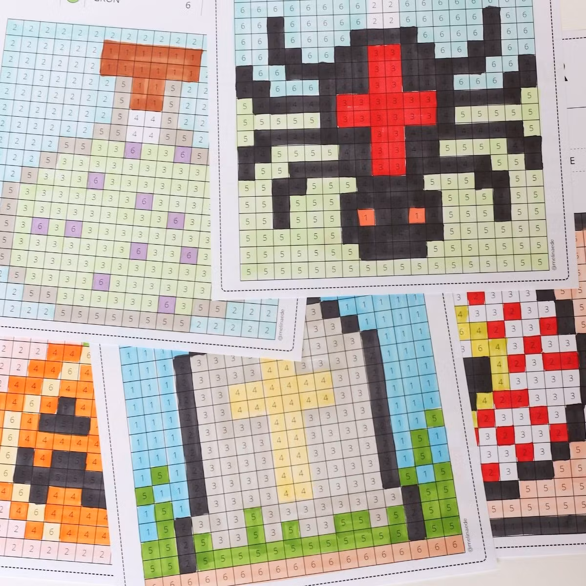 Pixelbilder Halloween - Bastelvorlagen für Kinder