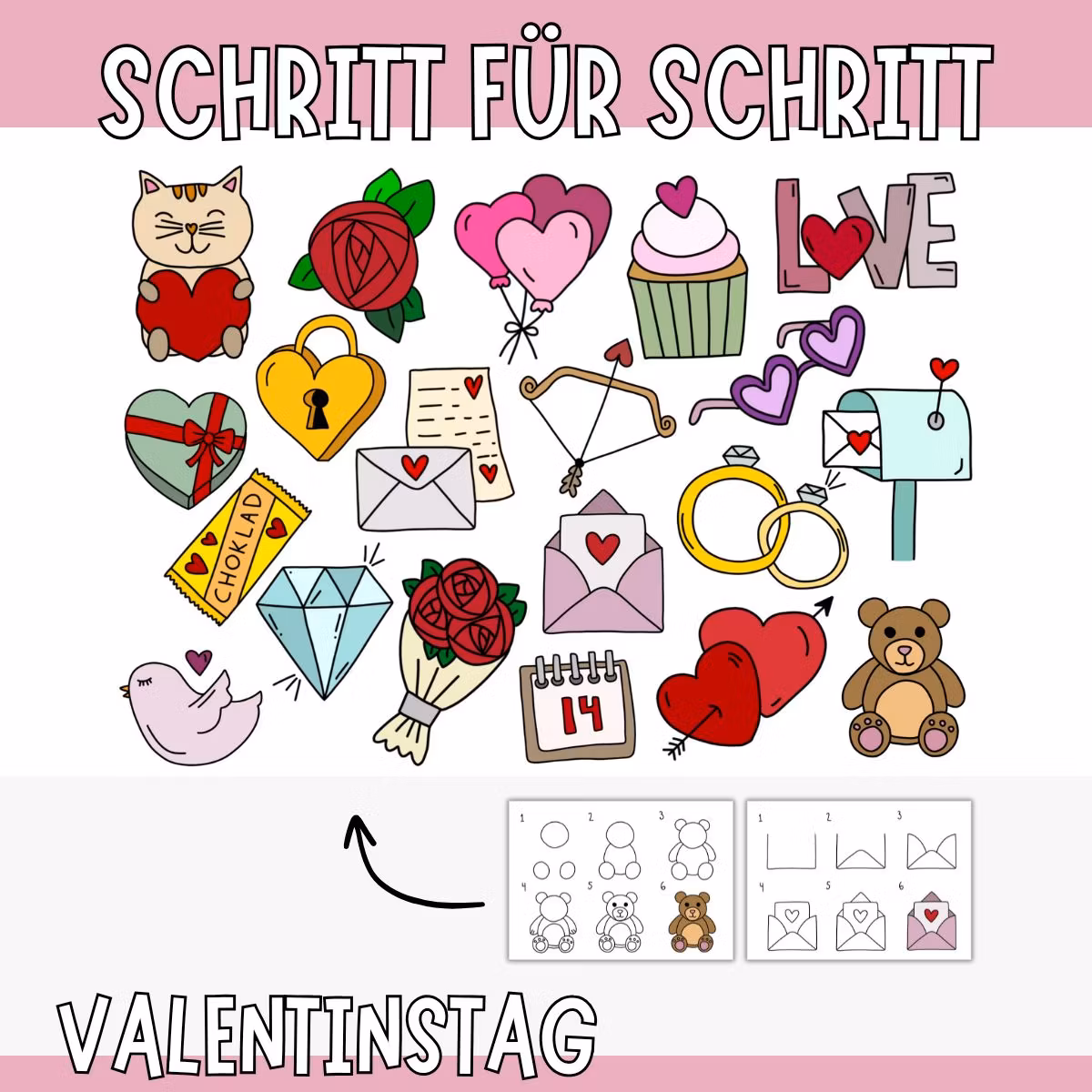 Valentinstag – 20 Motive Schritt für Schritt zeichnen