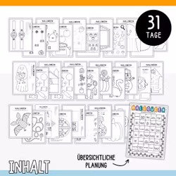 Halloween-Bastelkalender – Extra leicht (31 Bastelvorlagen)