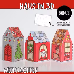 Weihnachten-Häuser in 3D - Bastelvorlagen zum Ausdrucken