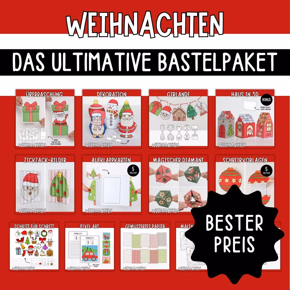 Weihnachtsbasteln - Das ultimative Bastelpaket zum Ausdrucken