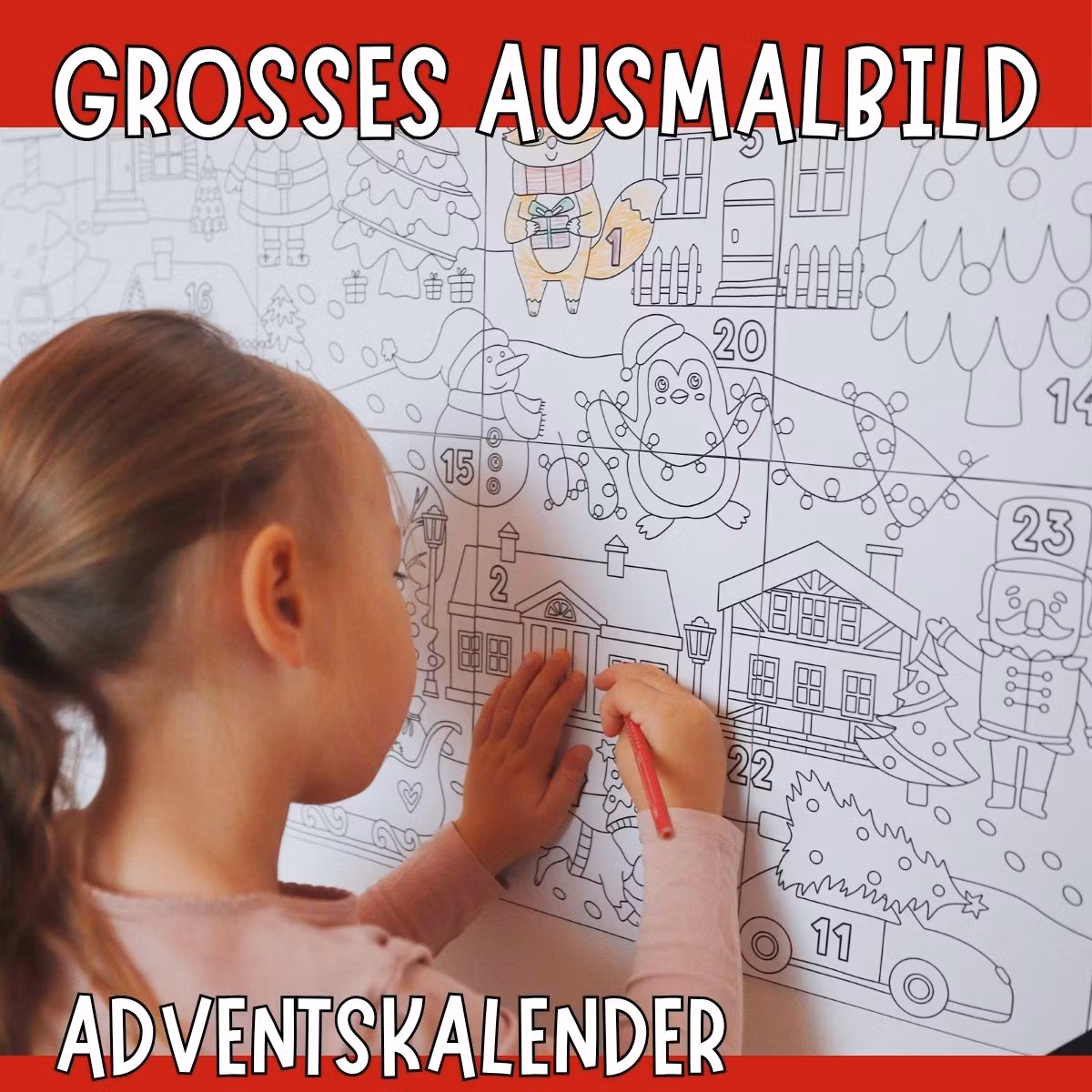 Großes Ausmalbild - Adventskalender zum Ausdrucken