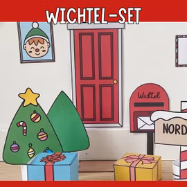 Wichtel-Set mit Tür und Zubehör - Bastelvorlagen zum Ausdrucken