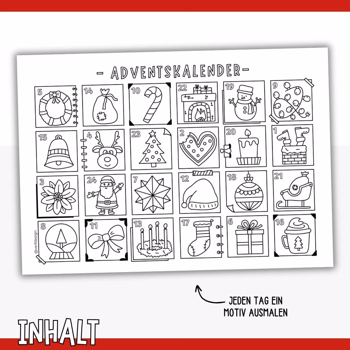 Adventskalender zum Ausmalen - Jeden Tag ein Motiv