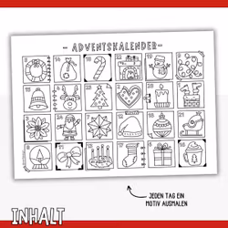 Adventskalender zum Ausmalen - Jeden Tag ein Motiv