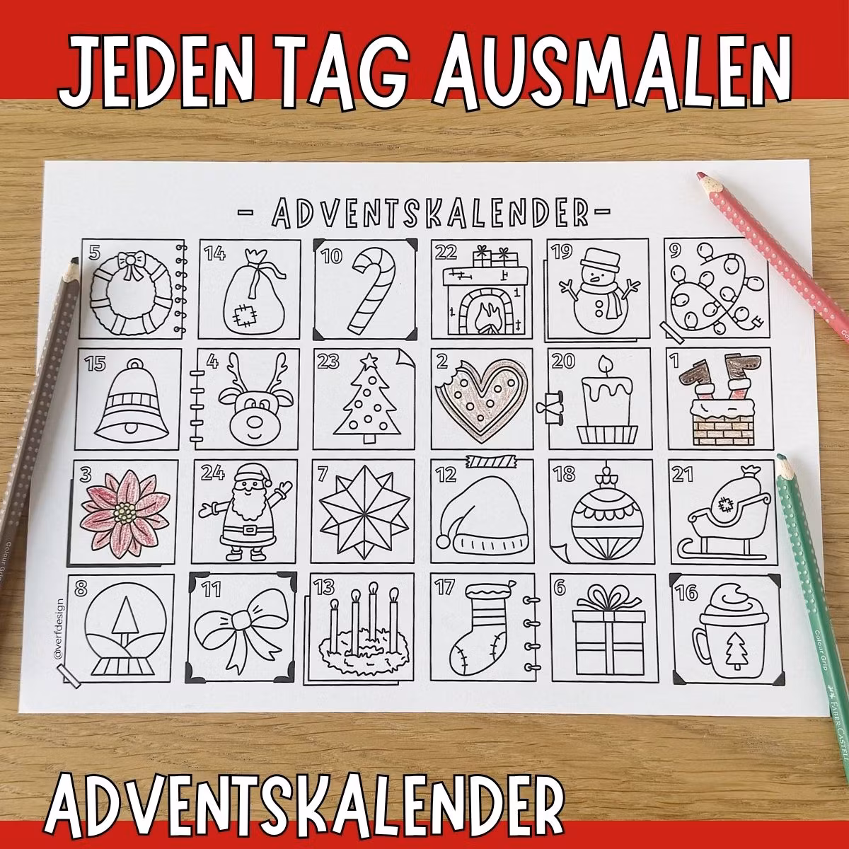 Adventskalender zum Ausmalen - Jeden Tag ein Motiv