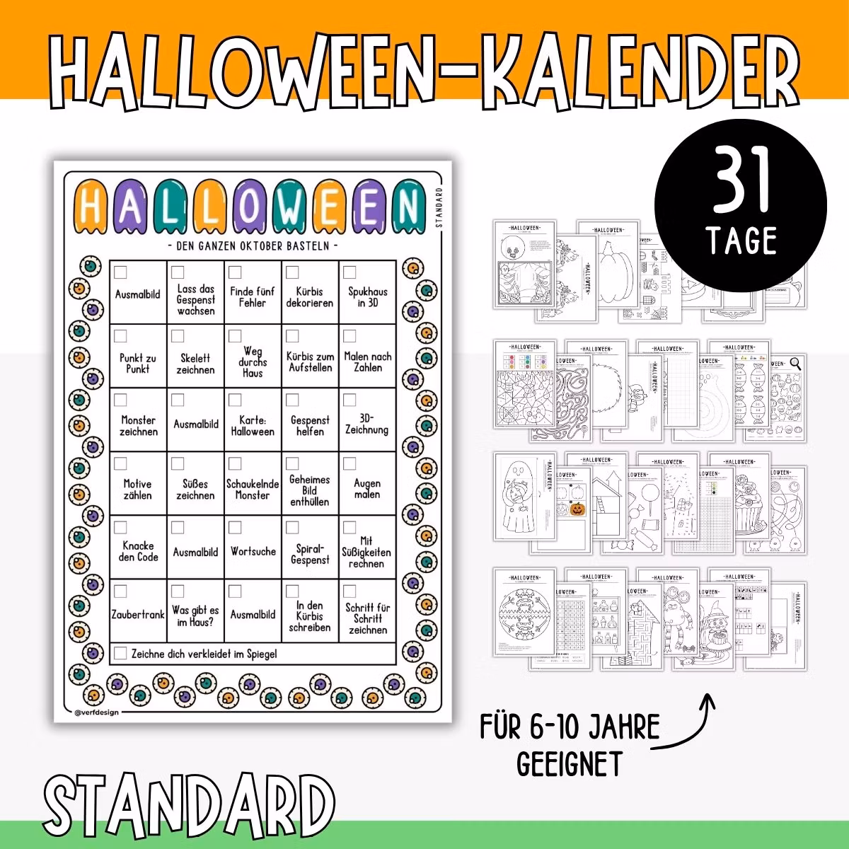 Halloween-Bastelkalender - Standard (31 Bastelvorlagen)