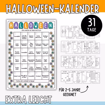 Halloween-Bastelkalender – Extra leicht (31 Bastelvorlagen)