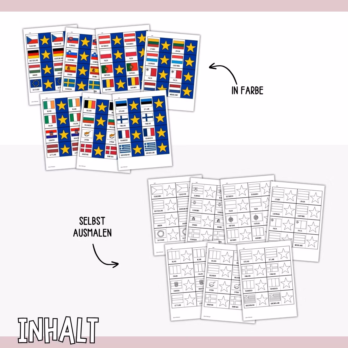 Paare finden mit Flaggen zum Ausdrucken – EU-Länder
