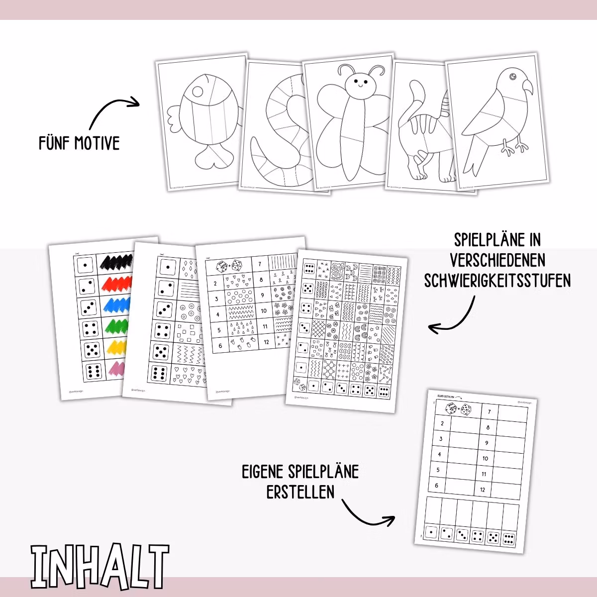 Ausmalen mit Würfel - Tiere