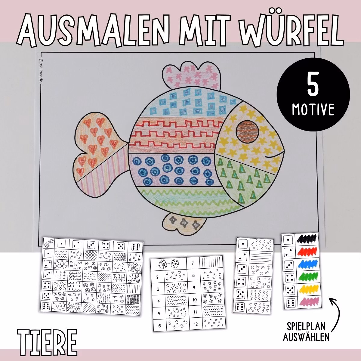 Ausmalen mit Würfel - Tiere