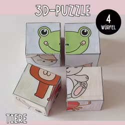 3D-Puzzle für Kinder (4 Würfel) - Tiere