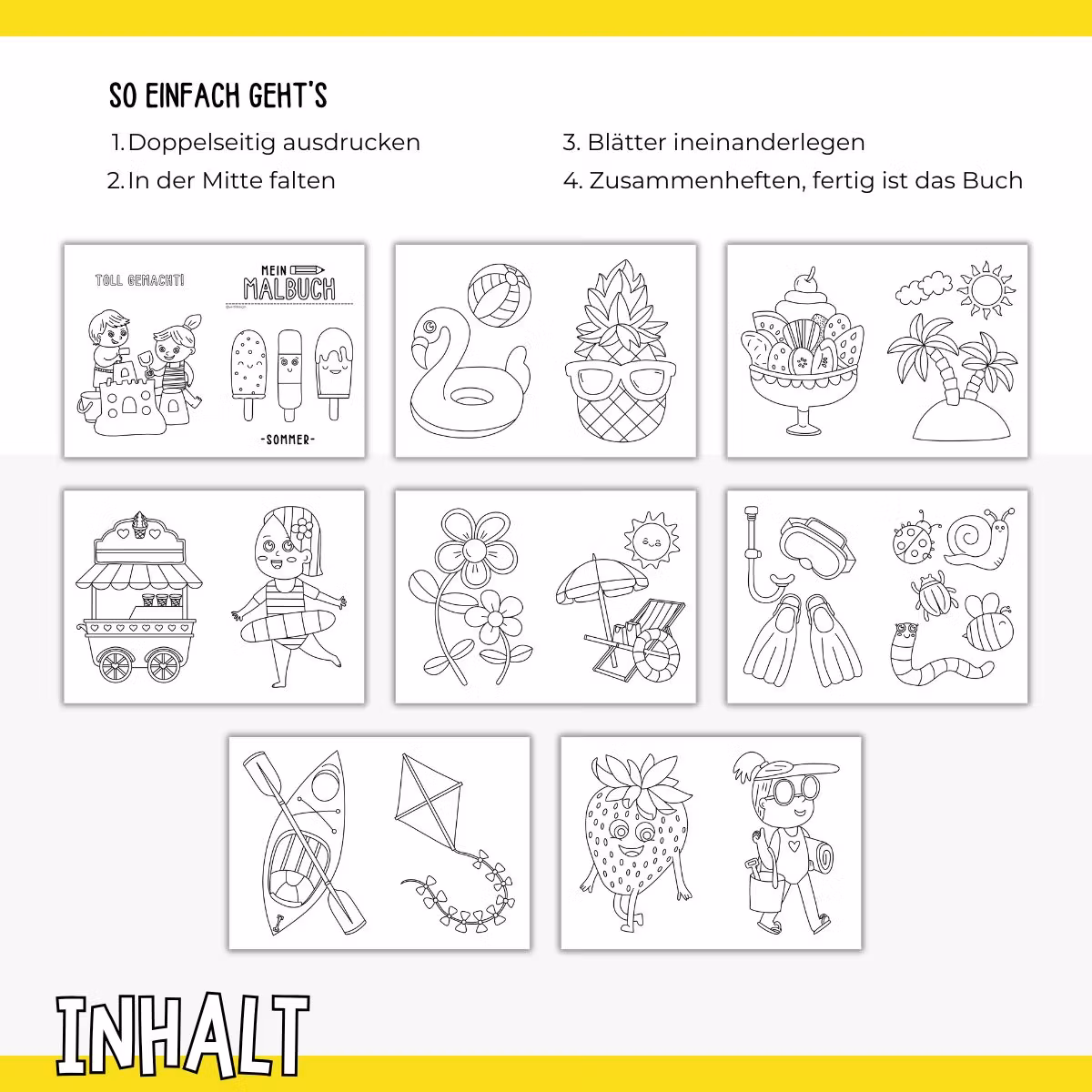 Sommer-Malbuch - 16 Ausmalbilder zum Ausdrucken